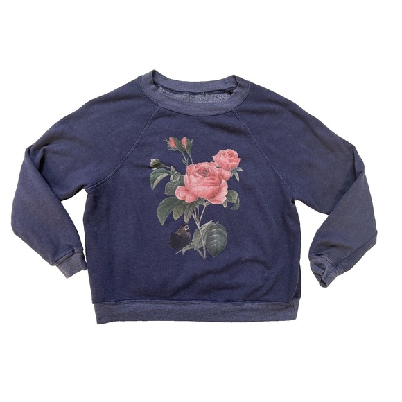 Source Unknown Tops - Vintage‎ 70s Floral Rose Sweatshirt Women Med Raglan Boxy Faded Botanical 80s